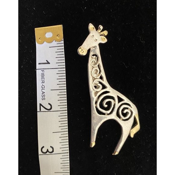 Vintage MJ silver gold tone Giraffe Metal Brooch Pin - Picture 5 of 6